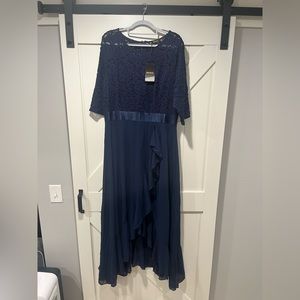 Navy Lace Ruffle Formal Dress